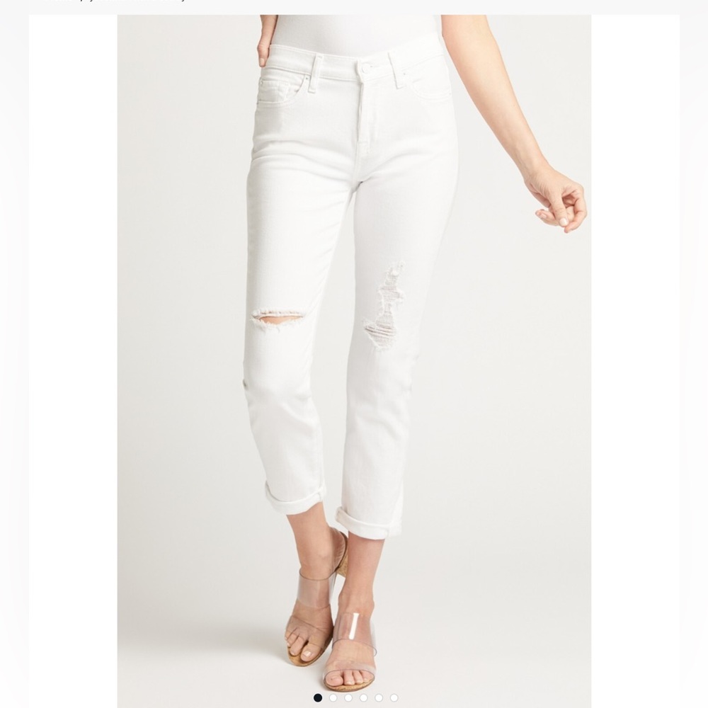 7 For All Mankind Josefina White Destroyed Button Fly Boyfriend Jeans